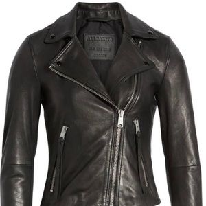 All Saints Dalby Biker Leather Jacket Black US 10 M L